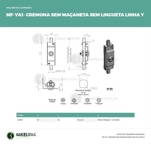 MAÇANETA CREMONA SEM LINGUETA MF-YA1 04392 