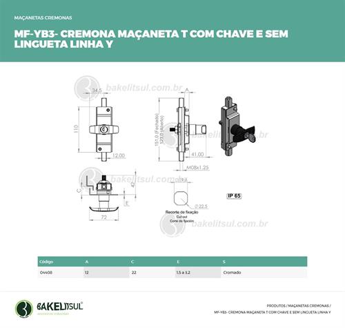 MAÇANETA CREMONA T CHAVE SEM LINGUETA MF-YB3 04408 