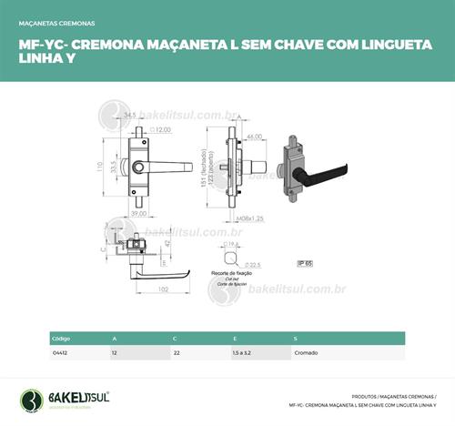 MAÇANETA CREMONA L COM LINGUETA MF-YC 04412 