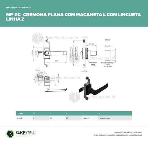 MAÇANETA CREMONA L PLANA COM LINGUETA MF-ZC 04432 