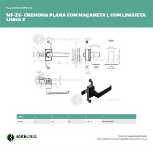 MAÇANETA CREMONA L PLANA COM LINGUETA MF-ZC 04432 
