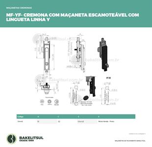 MAÇANETA CREMONA ESCAMOTEÁVEL COM LINGUETA MF-YF 04445 