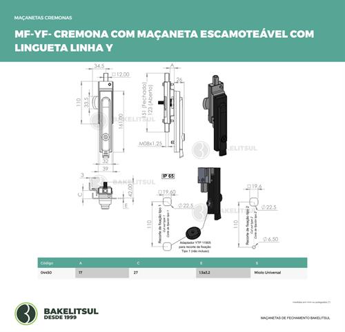 MAÇANETA CREMONA ESCAMOTEÁVEL COM LINGUETA 30%OFF 04450 