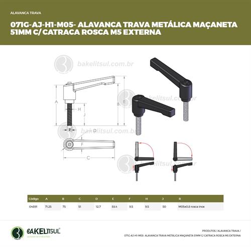 AJUSTADOR ALAVANCA TRAVA 51mm METÁLICA ROSCA EXTERNA-M5 04891 F3 01797 