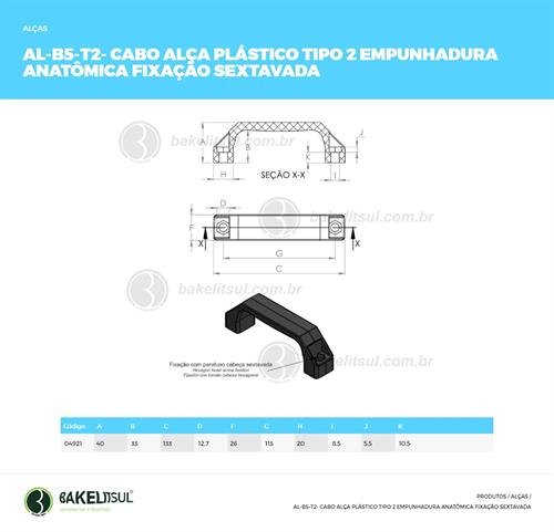 CABO ALÇA PLÁSTICO TIPO 2 ANATÔMICO FIXAÇÃO SEXTAVADA 04921 F3 01612 