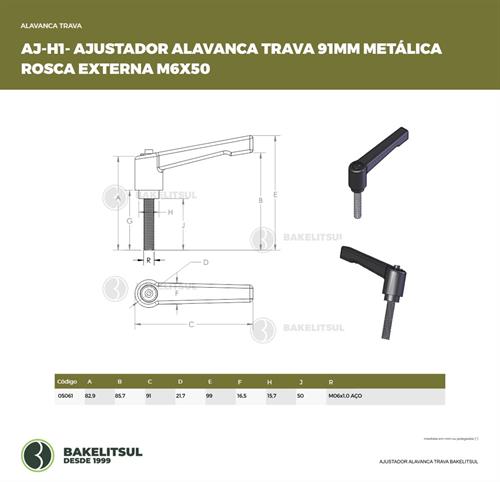 AJUSTADOR ALAVANCA TRAVA 91MM METÁLICA ROSCA EXTERNA M6X50 05061 F3 01950 
