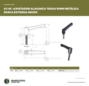 AJUSTADOR ALAVANCA TRAVA 91MM METÁLICA ROSCA EXTERNA M6X50 05061 F3 01950 