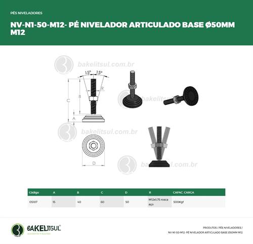 PÉ NIVELADOR ARTICULADO N1 BASE 50 M12 05187 F3 01756 