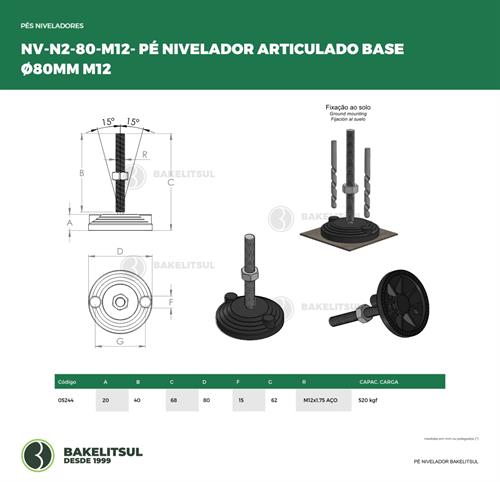 PÉ NIVELADOR ARTICULADO N2 BASE 80 M12 05244 F3 02151 