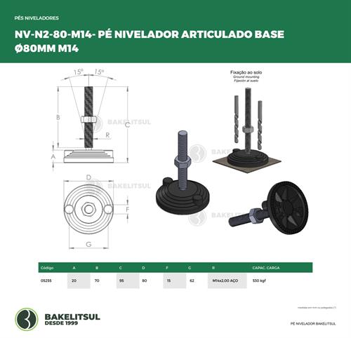 PÉ NIVELADOR ARTICULADO N2 BASE 80 M14 05255 F3 02162 