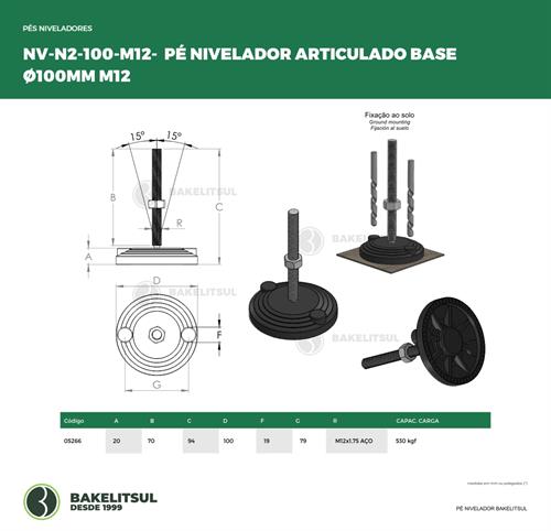 PÉ NIVELADOR ARTICULADO N2 BASE 100 M12 05266 F3 02173 
