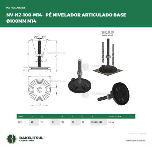 PÉ NIVELADOR ARTICULADO N2 BASE 100 M14 05274 F3 02181 