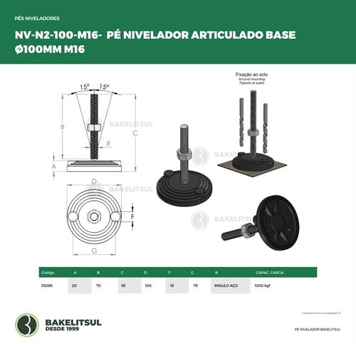 PÉ NIVELADOR ARTICULADO N2 BASE 100 M16 05285 F3 02192 