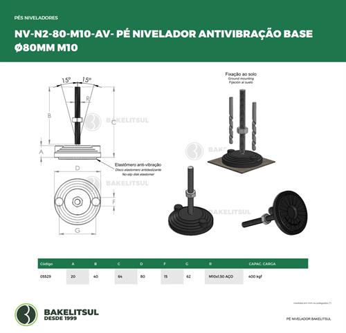 PÉ NIVELADOR ARTICULADO ANTI VIBRAÇÃO N2 BASE 80 M10 05529 F3 02828 