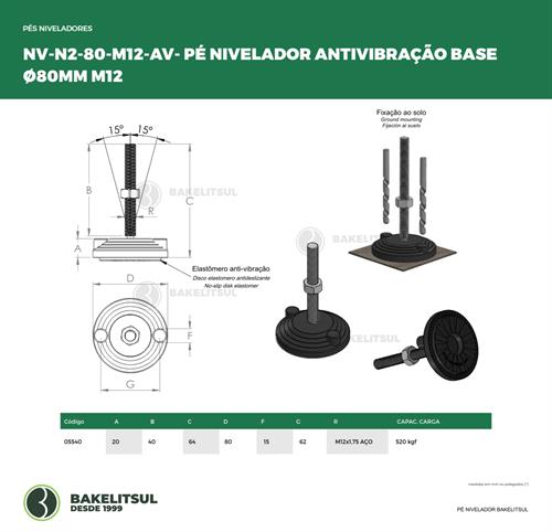 PÉ NIVELADOR ARTICULADO ANTI VIBRAÇÃO N2 BASE 80 M12 05540 F3 02839 