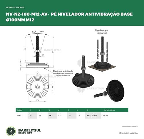 PÉ NIVELADOR ARTICULADO ANTI VIBRAÇÃO N2 BASE 100 M12 05562 F3 02861 