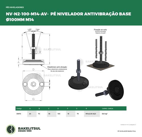 PÉ NIVELADOR ARTICULADO ANTI VIBRAÇÃO N2 BASE 100 M14 05570 F3 02869 