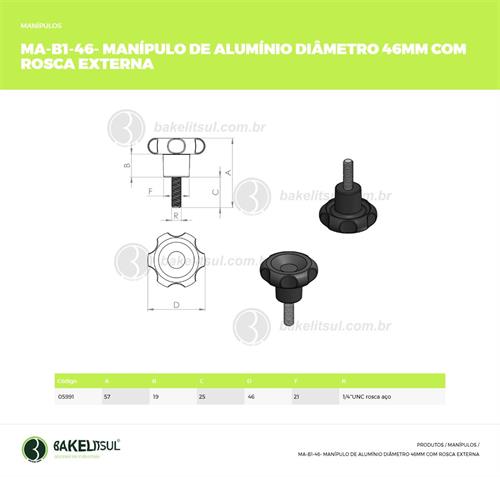 MANÍPULO DE ALUMÍNIO 46MM ROSCA EXTERNA 05991 F3 03343 