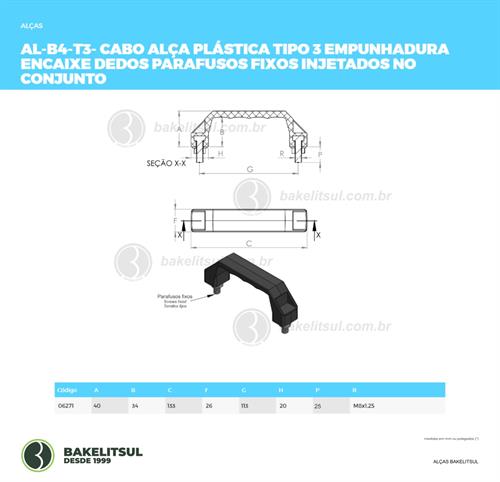 ALÇA PLÁSTICA TIPO 3 ENCAIXE DEDOS PARAFUSOS FIXOS 06271 F3 01984 