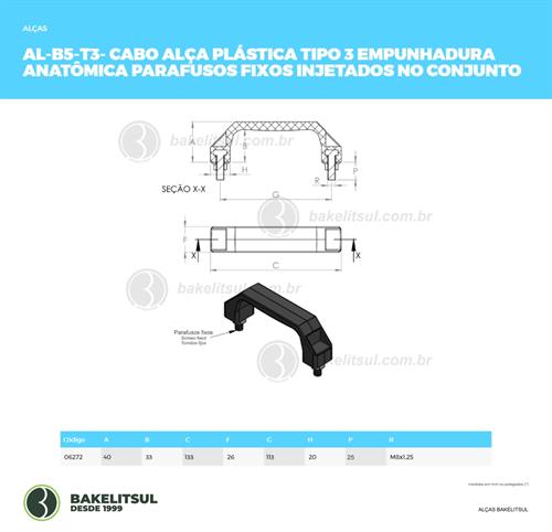 ALÇA PLÁSTICA TIPO 3 ANATÔMICO PARAFUSOS FIXOS 06272 F3 01985 