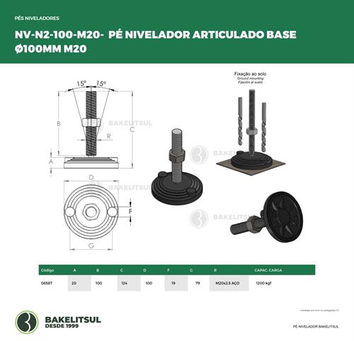 PÉ NIVELADOR ARTICULADO N2 BASE 100 M20 06587 F3 03509 