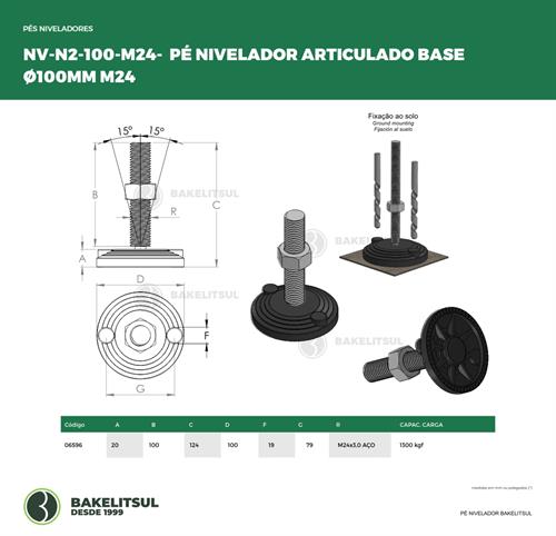 PÉ NIVELADOR ARTICULADO N2 BASE 100 M24 06596 F3 03515 