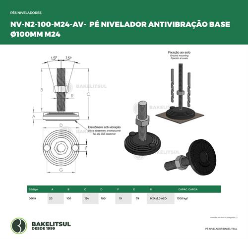 PÉ NIVELADOR ARTICULADO ANTI VIBRAÇÃO N2 BASE 100 M24 06614 F3 03536 