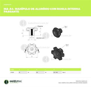 MANÍPULO DE ALUMÍNIO 105MM ROSCA INTERNA PASSANTE 07080 