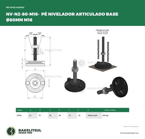 PÉ NIVELADOR ARTICULADO N2 BASE 80 M16 07256 F3 04809 