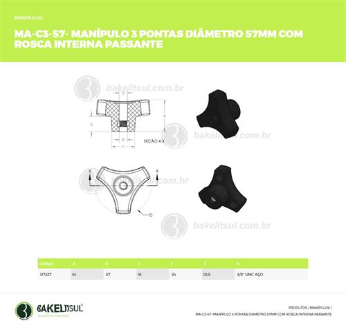 MANÍPULO 3 PONTAS 57MM ROSCA INTERNA PASSANTE 07327 F3 05307 