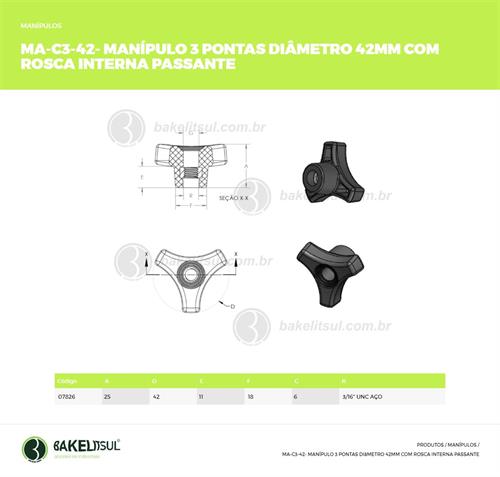 MANÍPULO 3 PONTAS 42MM ROSCA INTERNA PASSANTE 07826 F3 06323 