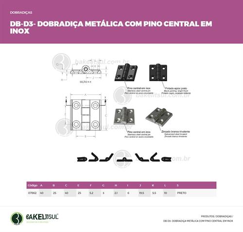 DOBRADIÇA METÁLICA INOX DB-D3 07862 F3 06405 