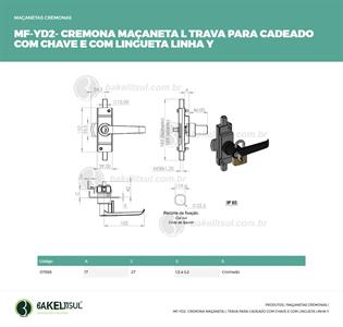 MAÇANETA L TRAVA CADEADO E CHAVE COM LINGUETA MF-YD2 07868 