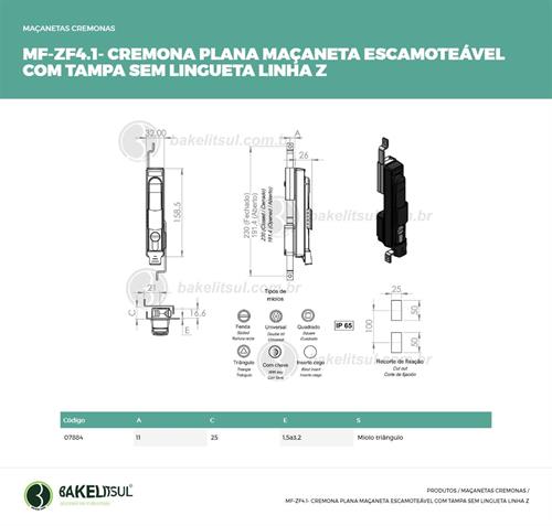MAÇANETA CREMONA ESCAMOTEÁVEL SEM LINGUETA MF-ZF4.1 07884 