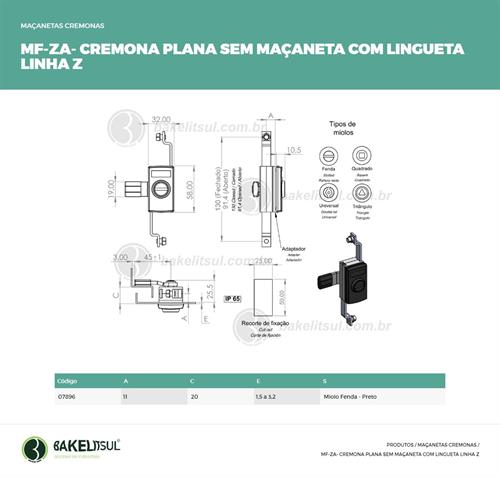 MAÇANETA CREMONA PLANA COM LINGUETA MF-ZA 07896 