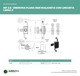 MAÇANETA CREMONA PLANA COM LINGUETA MF-ZA 07896 