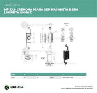MAÇANETA CREMONA PLANA SEM LINGUETA MF-ZA1 07900 