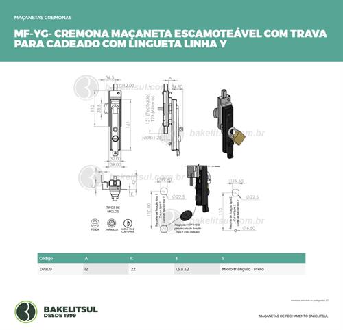 MAÇANETA ESCAMOTEÁVEL TRAVA CADEADO COM LINGUETA MF-YG 07909 