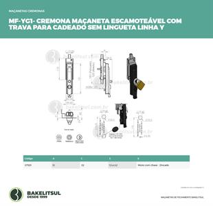 MAÇANETA ESCAMOTEÁVEL TRAVA CADEADO SEM LINGUETA MF-YG1 07921 