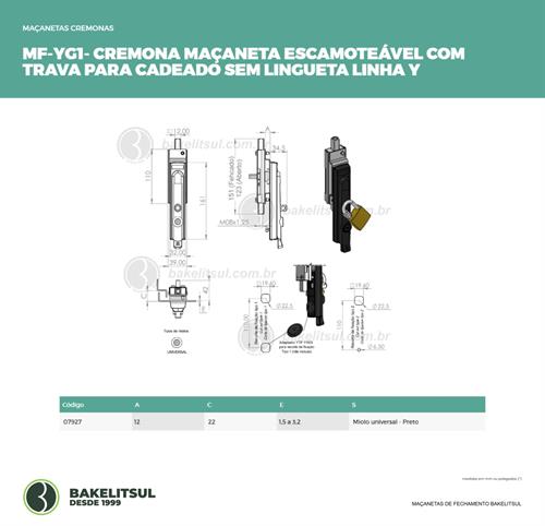 MAÇANETA ESCAMOTEÁVEL TRAVA CADEADO SEM LINGUETA 30%OFF 07927 