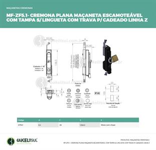 MAÇANETA CREMONA ESCAMOTEÁVEL TRAVA CADEADO SEM LINGUETA MF-ZF5.1 07941 
