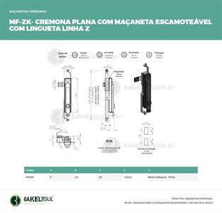 MAÇANETA CREMONA ESCAMOTEÁVEL COM LINGUETA MF-ZK 08006 