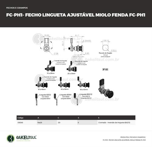 FECHO LINGUETA AJUSTÁVEL MIOLO FENDA FC-PH1 08036 