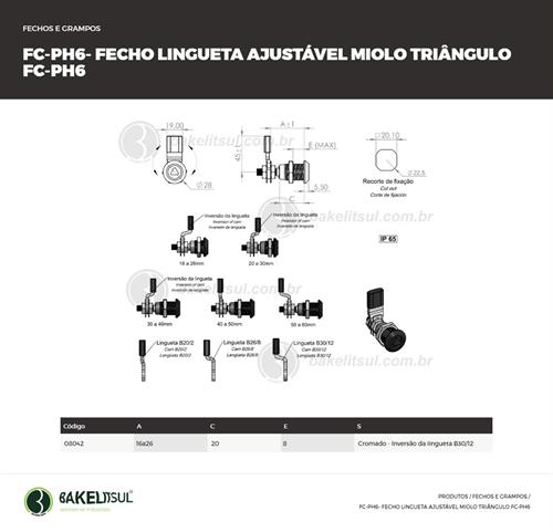 FECHO LINGUETA AJUSTÁVEL MIOLO TRIÂNGULO FC-PH6 08042 