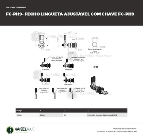 FECHO LINGUETA AJUSTÁVEL MIOLO COM CHAVE FC-PH9 08044 