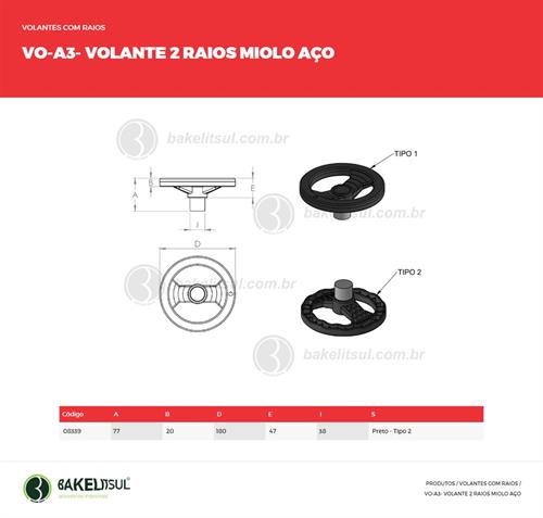 VOLANTE DOIS RAIOS MIOLO AÇO VO-A3 08339 F3 06412 