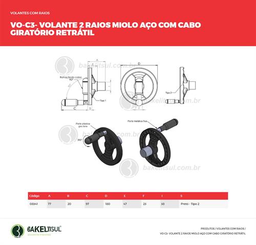 VOLANTE DOIS RAIOS COM CABO RETRÁTIL MIOLO AÇO VO-C3 08341 F3 06422 