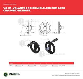 VOLANTE DOIS RAIOS COM CABO RETRÁTIL MIOLO AÇO VO-C3 08341 F3 06422 