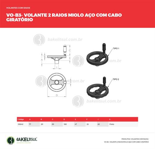 VOLANTE DOIS RAIOS COM CABO MIOLO AÇO VO-B3 08342 F3 06417 