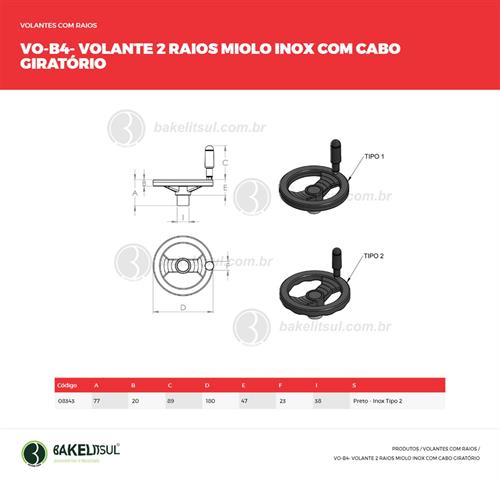 VOLANTE DOIS RAIOS COM CABO MIOLO INOX VO-B4 08343 F3 06504 